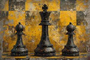 AI generated stylish black chess stands on a chessboard. Design work photo