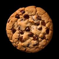 AI generated A classic Chocolate Chip cookie, featuring a golden-brown exterior with a soft and chewy center, studded generously with melty, semi-sweet chocolate chips, offering timeless comfort photo