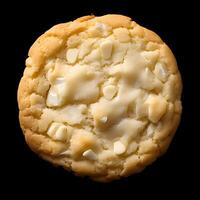 AI generated A delectable White Chocolate Macadamia Nut cookie, boasting a perfect harmony of rich, velvety white chocolate chunks and buttery macadamia nuts, creating a delightful treat photo