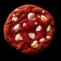 AI generated An irresistible Red Velvet White Chocolate Chip cookie, featuring the distinctive cocoa-infused richness of red velvet coupled with the decadent sweetness of white chocolate chips photo