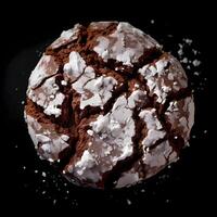 AI generated Chocolate Crinkle cookie, a marvel of baking alchemy, a decadent cocoa-infused dough that, when rolled in powdered sugar before baking, magically forms distinctive crackled patterns photo