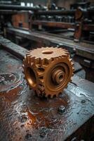 AI generated Details The gear is made of metal. Mechanical gears made of steel photo