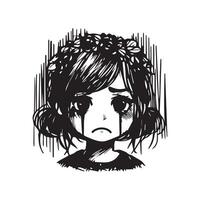 Sad Girl Face Scrible black and white vector