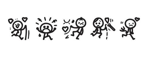 Set of stick figures in different emotions vector