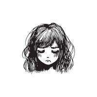 Sad Girl Face Scrible black and white vector