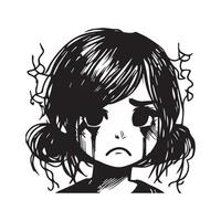 Sad Girl Face Scrible black and white vector