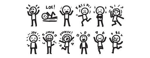 Set of stick figures in different emotions vector