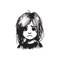 Sad Girl Face Scrible black and white vector