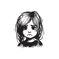 Sad Girl Face Scrible black and white vector
