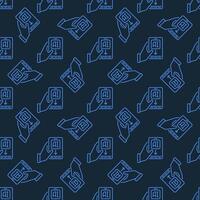 Hand and Phone with AI vector Artificial Intelligence thin line blue Seamless Pattern