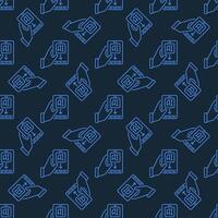 Hand and Phone with AI vector Artificial Intelligence thin line blue Seamless Pattern