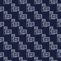 Artificial Intelligence Desktop Computer vector AI blue seamless pattern in thin line style