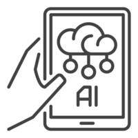 Artificial Intelligence AI Smartphone in Hand vector outline icon or symbol