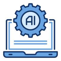 Cog Wheel and Artificial Intelligence Laptop vector AI Settings colored icon or sign