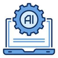 Cog Wheel and Artificial Intelligence Laptop vector AI Settings colored icon or sign