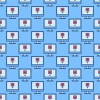 Artificial Intelligence on Computer Display vector AI technology colored seamless pattern