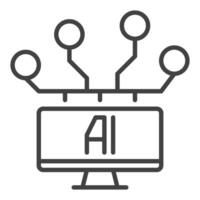 Computer with AI vector Artificial Intelligence linear icon or symbol