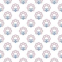 Artificial Intelligence Computer inside Cog Wheel vector AI seamless pattern in thin line style