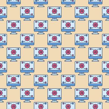 ai tecnología en ordenador personal pantalla vector artificial inteligencia computadora de colores sin costura modelo en contorno estilo