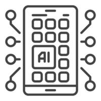 AI App on Smartphone Screen vector Artificial Intelligence linear icon or symbol