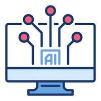 AI Technology on Computer Screen vector Artificial Intelligence colored icon or logo element