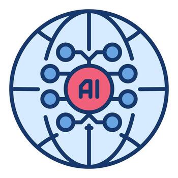 Earth Globe with AI Brain vector Artificial Intelligence colored icon or design element