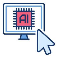 Ai Computer and Mouse Cursor vector Artificial Intelligence colored icon or logo element