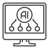 AI on Computer Display vector Artificial Intelligence Online Technology thin line icon or symbol
