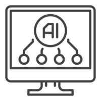 AI on Computer Display vector Artificial Intelligence Online Technology thin line icon or symbol