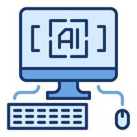 Artificial Intelligence PC with keyboard and mouse vector colored icon or sign