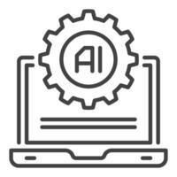 Artificial Intelligence Laptop with Gear vector AI Settings icon or symbol in outline style