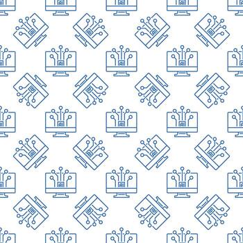 AI Artificial Intelligence on Computer Screen vector linear seamless pattern