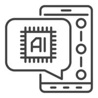 Speech Bubble with Artificial Intelligence on Smartphone vector AI icon or sign in thin line style