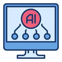 Computer Display with AI sign vector Artificial Intelligence Online Technology colored icon or design element