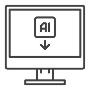Artificial Intelligence Computer or PC vector AI technology icon or sign in thin line style