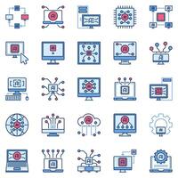 Artificial Intelligence Computer colored icons set. AI PC Technology concept signs vector