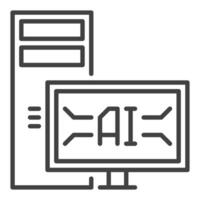 Artificial Intelligence Desktop Computer vector AI icon or sign in thin line style