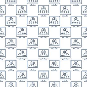 AI on Computer Display vector Artificial Intelligence Online Technology thin line seamless pattern