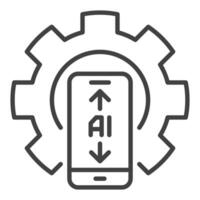 Cog Wheel and AI Smartphone vector Artificial Intelligence in Phone Settings outline icon or symbol