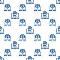 Cog Wheel and Artificial Intelligence Laptop vector AI Settings colored seamless pattern