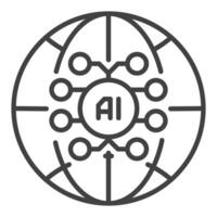 AI Brain inside Earth Globe vector Artificial Intelligence outline icon or symbol