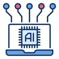 Laptop with Artificial Intelligence AI vector colored icon or sign