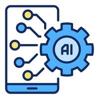 AI Smartphone with Gear vector Artificial Intelligence Settings colored icon or design element