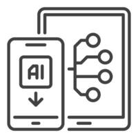 ai teléfono inteligente con tableta vector artificial inteligencia contorno icono o símbolo