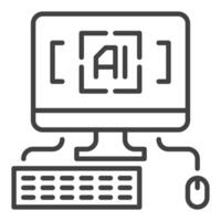 Artificial Intelligence Personal Computer with keyboard and mouse vector icon or symbol in outline style