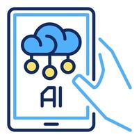 Hand holding AI Smartphone vector Artificial Intelligence colored icon or design element