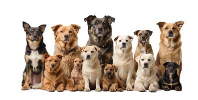 AI generated Many different dogs isolated on white background photo