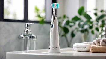 AI generated Electric toothbrush in the bathroom photo