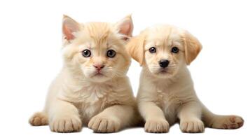 AI generated Cute puppy and kitten isolated on white background photo