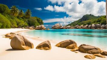 ai generado magnífico soleado playa en seychelles foto